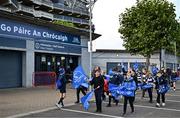 12 October 2024; Leinster supporters from Blackrock arrive before the United Rugby Championship match between Leinster and Munster at Croke Park in Dublin. Photo by Sam Barnes/Sportsfile