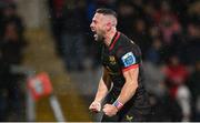 12 October 2024; John Cooney of Ulster celebrates after scoring his side's third try during the United Rugby Championship match between Ulster v Connacht at Kingspan Stadium in Belfast. Photo by Ramsey Cardy/Sportsfile