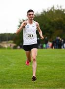 13 October 2024; Keelan Kilrehill of Moy Valley AC, Mayo, on his way to winning the senior men's 8000m during the Autumn Open International Cross Country Festival and National Juvenile Relays at the Sport Ireland National Cross Country Track in Abbotstown, Dublin. Photo by Seb Daly/Sportsfile