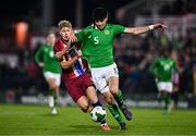 11 October 2024; Anselmo Garcia-MacNulty of Republic of Ireland in action against Sindre Walle Egeli of Norway during the UEFA European U21 Championship qualifier match between Republic of Ireland and Norway at Turner's Cross in Cork. Photo by Ben McShane/Sportsfile