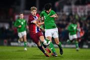 11 October 2024; Anselmo Garcia-MacNulty of Republic of Ireland in action against Sindre Walle Egeli of Norway during the UEFA European U21 Championship qualifier match between Republic of Ireland and Norway at Turner's Cross in Cork. Photo by Ben McShane/Sportsfile