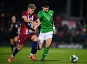 11 October 2024; Anselmo Garcia-MacNulty of Republic of Ireland in action against Sindre Walle Egeli of Norway during the UEFA European U21 Championship qualifier match between Republic of Ireland and Norway at Turner's Cross in Cork. Photo by Ben McShane/Sportsfile