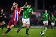 11 October 2024; Anselmo Garcia-MacNulty of Republic of Ireland in action against Sindre Walle Egeli of Norway during the UEFA European U21 Championship qualifier match between Republic of Ireland and Norway at Turner's Cross in Cork. Photo by Ben McShane/Sportsfile