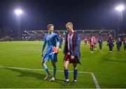 11 October 2024; Norway goalkeeper Sander Tangvk, left, and Lasse Nordas of Norway after the UEFA European U21 Championship qualifier match between Republic of Ireland and Norway at Turner's Cross in Cork. Photo by Ben McShane/Sportsfile