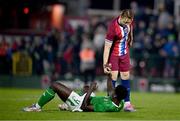 11 October 2024; Elias Melkersen of Norway consoles James Abankwah of Republic of Ireland after the UEFA European U21 Championship qualifier match between Republic of Ireland and Norway at Turner's Cross in Cork. Photo by Ben McShane/Sportsfile