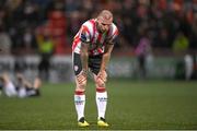 14 October 2024; Mark Connolly of Derry City after the SSE Airtricity Men's Premier Division match between Derry City and Sligo Rovers at The Ryan McBride Brandywell Stadium in Derry. Photo by Stephen McCarthy/Sportsfile