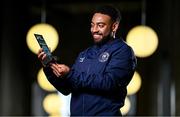 17 October 2024; Jake Mulraney of St Patrick's Athletic is pictured with his SSE Airtricity / SWI Player of the Month Award for September 2024 at FAI Headquarters in Abbottstown, Dublin. Photo by Seb Daly/Sportsfile