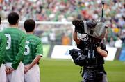 18 August 2004; A television cameraman records the Ireland team during the National Anthem. International Friendly, Republic of Ireland v Bulgaria, Lansdowne Road, Dublin. Picture credit; Brian Lawless / SPORTSFILE