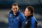 27 September 2013; Leinster forwards coach Jono Gibbes, left, in conversation with head coach Matt O'Connor, right. Celtic League 2013/14, Round 4, Leinster v Cardiff Blues, RDS, Ballsbridge, Dublin. Picture credit: Stephen McCarthy / SPORTSFILE