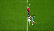 18 October 2024; Aidan O’Shea of Connacht and Ray Connellan of Leinster contest the throw in by referee Martin McNally to start the Allianz GAA Football Interprovincial Championship Semi-Final match between Munster and Ulster at Croke Park in Dublin. Photo by Brendan Moran/Sportsfile