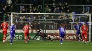 18 October 2024; Padraig Amond of Waterford, 9, scores his side's first goal, a penalty, during the SSE Airtricity Men's Premier Division match between Shelbourne and Waterford at Tolka Park in Dublin. Photo by Thomas Flinkow/Sportsfile