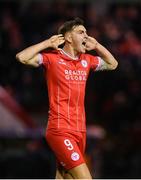 18 October 2024; Sean Boyd of Shelbourne celebrates after scoring his side's first goal during the SSE Airtricity Men's Premier Division match between Shelbourne and Waterford at Tolka Park in Dublin. Photo by Stephen McCarthy/Sportsfile