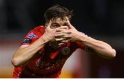 18 October 2024; Sean Boyd of Shelbourne celebrates after scoring his side's first goal during the SSE Airtricity Men's Premier Division match between Shelbourne and Waterford at Tolka Park in Dublin. Photo by Stephen McCarthy/Sportsfile