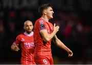 18 October 2024; Sean Boyd of Shelbourne celebrates after scoring his side's first goal during the SSE Airtricity Men's Premier Division match between Shelbourne and Waterford at Tolka Park in Dublin. Photo by Stephen McCarthy/Sportsfile