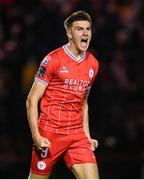 18 October 2024; Sean Boyd of Shelbourne celebrates after scoring his side's first goal during the SSE Airtricity Men's Premier Division match between Shelbourne and Waterford at Tolka Park in Dublin. Photo by Stephen McCarthy/Sportsfile