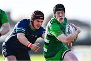 20 October 2024; Odhran Malone of Vikings breaks clear from Griffin Carrick of Fingal Barbarians during the Bank of Ireland JP Fanagan Premier League 3 match between Vikings and Fingal Barbarians at Suttonians RFC in Dublin. Photo by Tyler Miller/Sportsfile