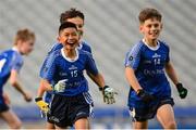 22 October 2024; Arsen Majabageue of Holy Cross NS celebrates after the match between Holy Cross NS, Dundrum, Dublin and Sacred Heart NS, Sruleen, Dublin, on day two of the Allianz Cumann na mBunscol Finals at Croke Park in Dublin. Photo by Ramsey Cardy/Sportsfile