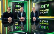 22 October 2024; The League of Ireland and Premier Sports are delighted to announce a new partnership which will see Premier Sports launch a bespoke platform for LOITV bringing League of Ireland fans access to the service through a range of apps on mobile, tablet and smart TV. The new innovative platform from Premier Sports will see LOITV available on Android TV, LG TV, FireTV, Sony, HiSense as well as apps for mobile and tablet on both Apple and Android. LOITV will also be available on Desktop, Chromecast and AirPlay. As part of the new partnership, a new subscription model will also be launched ahead of the 2025 season offering a range of offers including annual, monthly and 24 hour passes with details to be announced in the run up to the 2025 season. In attendance at the announcement are, from left, League of Ireland director Mark Scanlon, Premier Sports head of product Brian Stenson and FAI commercial director Sean Kavanagh. Photo by Brendan Moran/Sportsfile