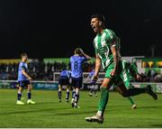 24 October 2024; Cristian Magerusan of Bray Wanderers celebrates after scoring his side's second goal during the SSE Airtricity Men's First Division Play-Off semi-final first leg match between Bray Wanderers and UCD at Carlisle Grounds in Bray, Wicklow. Photo by Thomas Flinkow/Sportsfile