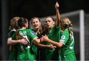 25 October 2024; Katie McCabe of Republic of Ireland celebrates with teammates, from left, Aoife Mannion, Abbie Larkin, Kyra Carusa and Julie-Ann Russell after scoring their side's first goal during the UEFA Women's EURO 2025 Play-Off Round 1 first leg match between Georgia and Republic of Ireland at Mikheil Meskhi Stadium II in Tbilisi, Georgia. Photo by Stephen McCarthy/Sportsfile