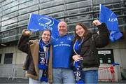 26 October 2024; Leinster supporters Ella, Niall and Aifric Doherty, from Rathmines, Dublin, before the United Rugby Championship match between Leinster and Emirates Lions at the Aviva Stadium in Dublin. Photo by Seb Daly/Sportsfile