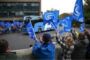 26 October 2024; Supporters greet the Leinster bus as it arrives ahead of the  United Rugby Championship match between Leinster and Emirates Lions at the Aviva Stadium in Dublin. Photo by Seb Daly/Sportsfile