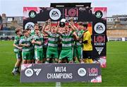 26 October 2024; Shamrock Rovers players celebrate with the Eddie Wallace Cup after their victory in the EA SPORTS MU14 LOI Eddie Wallace Cup match between Bohemians and Shamrock Rovers at Dalymount Park in Dublin. Photo by Ben McShane/Sportsfile