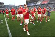 26 October 2024; Alex Kendellen of Munster and his team-mates applaud the supporters after after the United Rugby Championship match between Hollywoodbets Sharks and Munster at Hollywoodbets Kings Park in Durban, South Africa. Photo by Shaun Roy/Sportsfile