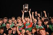 26 October 2024; Stephen Mullins of Ballina Stephenites celebrates with the cup after his side's victory in the Mayo County Senior Club Football Championship final match between Ballina Stephenites and Knockmore at Hastings Insurance MacHale Park in Castlebar, Mayo. Photo by Piaras Ó Mídheach/Sportsfile