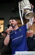 27 October 2024; Thomastown captain Jay Burke lifts the cup after the Kilkenny County Senior Club Hurling Championship final match between O’Loughlin Gaels and Thomastown at UPMC Nowlan Park in Kilkenny. Photo by Michael P Ryan/Sportsfile