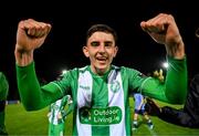 28 October 2024; John O'Sullivan of Bray Wanderers celebrates after the SSE Airtricity Men's First Division play-off semi-final second leg match between UCD and Bray Wanderers at UCD Bowl in Dublin. Photo by Stephen McCarthy/Sportsfile