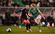 29 October 2024; Lily Agg of Republic of Ireland in action against Nino Bukhrikidze of Georgia during the UEFA Women's EURO 2025 Play-Off Round 1 second leg match between Republic of Ireland and Georgia at Tallaght Stadium in Dublin. Photo by Ben McShane/Sportsfile