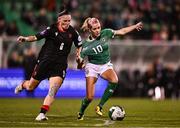 29 October 2024; Denise O'Sullivan of Republic of Ireland is tackled by Natia Danelia of Georgia during the UEFA Women's EURO 2025 Play-Off Round 1 second leg match between Republic of Ireland and Georgia at Tallaght Stadium in Dublin. Photo by Ben McShane/Sportsfile