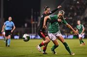 29 October 2024; Julie-Ann Russell of Republic of Ireland is tackled by Gvantsa Kadagishvili of Georgia during the UEFA Women's EURO 2025 Play-Off Round 1 second leg match between Republic of Ireland and Georgia at Tallaght Stadium in Dublin. Photo by Ben McShane/Sportsfile