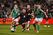 29 October 2024; Lily Agg of Republic of Ireland in action against Nino Bukhrikidze of Georgia during the UEFA Women's EURO 2025 Play-Off Round 1 second leg match between Republic of Ireland and Georgia at Tallaght Stadium in Dublin. Photo by Ben McShane/Sportsfile