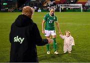 29 October 2024; Julie-Ann Russell of Republic of Ireland and daughter Rosie with head coach Eileen Gleeson after the UEFA Women's EURO 2025 Play-Off Round 1 second leg match between Republic of Ireland and Georgia at Tallaght Stadium in Dublin. Photo by Stephen McCarthy/Sportsfile