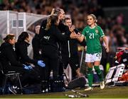 29 October 2024; Julie-Ann Russell of Republic of Ireland with performance coach Ivi Casagrande, assistant coach Emma Byrne, assistant coach Colin Healy and equipment officer Barry Sanfey during the UEFA Women's EURO 2025 Play-Off Round 1 second leg match between Republic of Ireland and Georgia at Tallaght Stadium in Dublin. Photo by Stephen McCarthy/Sportsfile