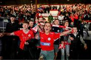 1 November 2024; Shelbourne supporters celebrate at the final whistle after watching the club's final game of the SSE Airtricity Men's Premier Division season against Derry City. Photo by David Fitzgerald/Sportsfile