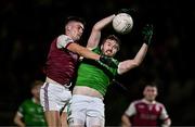 2 November 2024; Ciaran O'Hagan of Derrylaughan Kevin Barry's in action against Ryan McFadden of Termon during the AIB Ulster GAA Intermediate Club Football Championship Round 1 match between Derrylaughan Kevin Barrys and Termon at O'Neill's Healy Park in Omagh, Tyrone. Photo by Ben McShane/Sportsfile