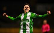 2 November 2024; John O'Sullivan of Bray Wanderers celebrates after scoring the winning penalty during the SSE Airtricity Men's First Division play-off final match between Bray Wanderers and Athlone Town at Dalymount Park in Dublin. Photo by Tyler Miller/Sportsfile