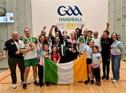 3 November 2024; Robbie McCarthy and Joe McCann with supporters after their victory in the Open Men's doubles final during day nine of the O'Neills.com World 4-Wall Championships at Croke Park in Dublin. Photo by Stephen Marken/Sportsfile