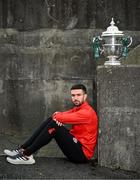 4 November 2024; Michael Duffy of Derry City poses for a portrait during the 2024 Sports Direct Men's FAI Cup Final media day at the Da Vinci's Hotel in Derry. Photo by Ramsey Cardy/Sportsfile