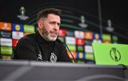 6 November 2024; Manager Stephen Bradley speaks to the media during a Shamrock Rovers press conference at Tallaght Stadium in Dublin. Photo by Ben McShane/Sportsfile