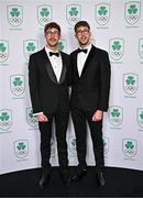 9 November 2024; Olympic medallist Daniel Wiffen, right, and Nathan Wiffen in attendance at the Team Ireland Centenary Olympic Ball, in the Clayton Hotel Burling Road in Dublin. Paris 2024 marked 100 years of Team Ireland competing at the Olympic Games. Photo by Sam Barnes/Sportsfile