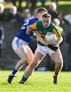 10 November 2024; Tadhg McDonnell of Rathvilly in action against Páraic McKenny of St. Mary's Ardee during the AIB Leinster GAA Senior Club Football Championship quarter-final match between St. Mary's Ardee and Rathvilly at DEFY Pairc Mhuire in Ardee, Louth. Photo by Stephen Marken/Sportsfile