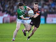 10 November 2024; Conleith McGrogan of Newbridge in action against Sean McCarthy of Clann Éireann during the AIB Ulster GAA Senior Club Football Championship quarter-final match between Sean O'Leary GAC Newbridge and Clann Éireann at Celtic Park in Derry. Photo by Oliver McVeigh/Sportsfile