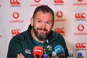 13 November 2024; Ireland head coach Andy Farrell speaks to the press during an Ireland Rugby media conference at Energia Park in Dublin.