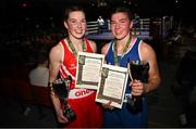 15 November 2024; Sisters Lisa, left, and Aoife O’Rourke of Castlerea BC with their Irish titles after they both won at the IABA National Elite Boxing Championships Finals at the National Stadium in Dublin. Photo by David Fitzgerald/Sportsfile