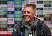 16 November 2024; Head coach Heimir Hallgrimsson speaks to the media during a Republic of Ireland press conference at Wembley Stadium in London ahead of his side's UEFA Nations League B Group 2 match against England. Photo by Harry Murphy/Sportsfile