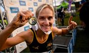 17 November 2024; Ann-Marie McGlynn of Letterkenny AC, Donegal, celebrates winning the Senior Women's race during the 123.ie National Senior, Junior and Juvenile Even Age Cross Country Championships at Castle Irvine Estate in Irvinestown, Fermanagh. Photo by Ramsey Cardy/Sportsfile